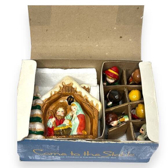 Vintage ENESCO Ceramic Nativity Scene‎ Collectible Mary Joseph Manger 8 Pieces - Picture 9 of 11